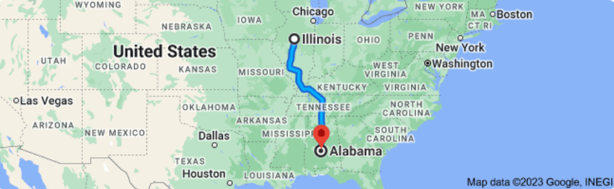 Illinois to Alabama Auto Transport Route