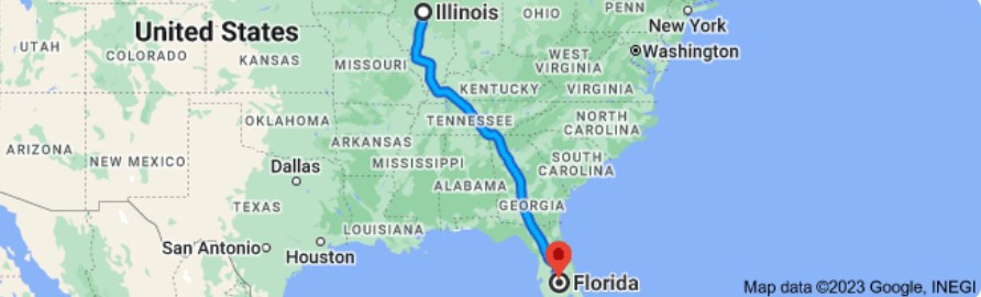 Illinois to Florida Auto Transport Route