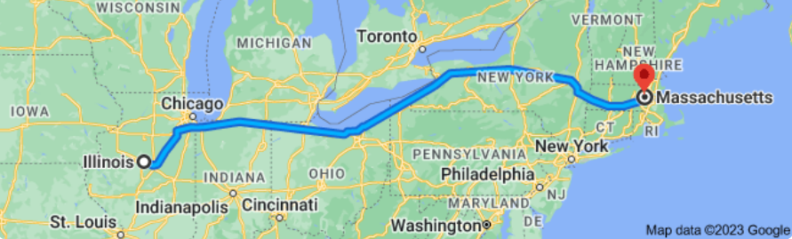 Illinois to Massachusetts Auto Transport Route
