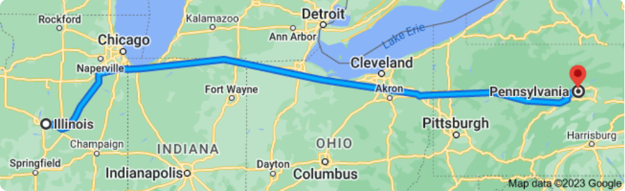Illinois to Pennsylvania Auto Transport Route