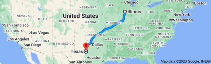 Illinois to Texas Auto Transport Route