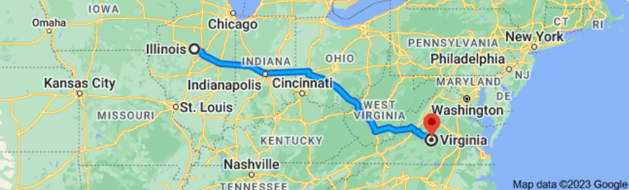 Illinois to Virginia Auto Transport Route